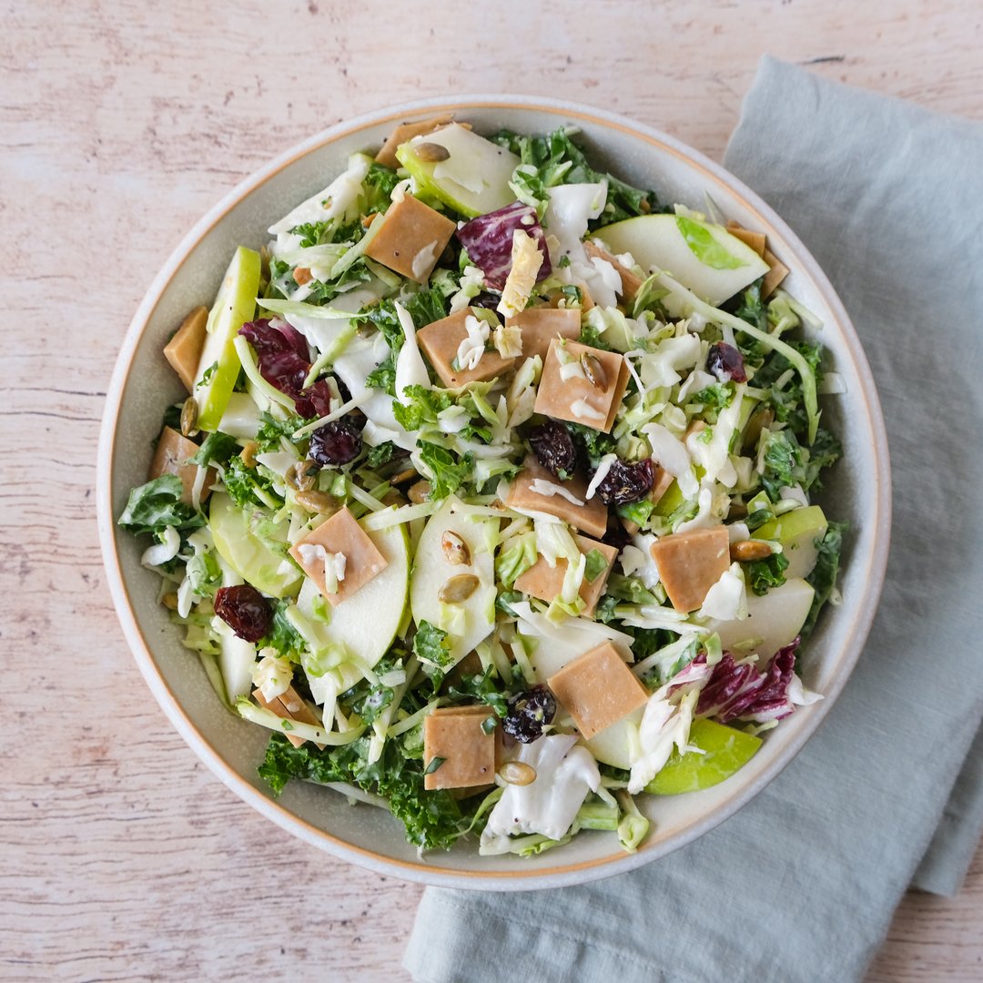 Ultra Easy Sweet Kale Chopped Salad with PlantBased "Turkey" & Apple