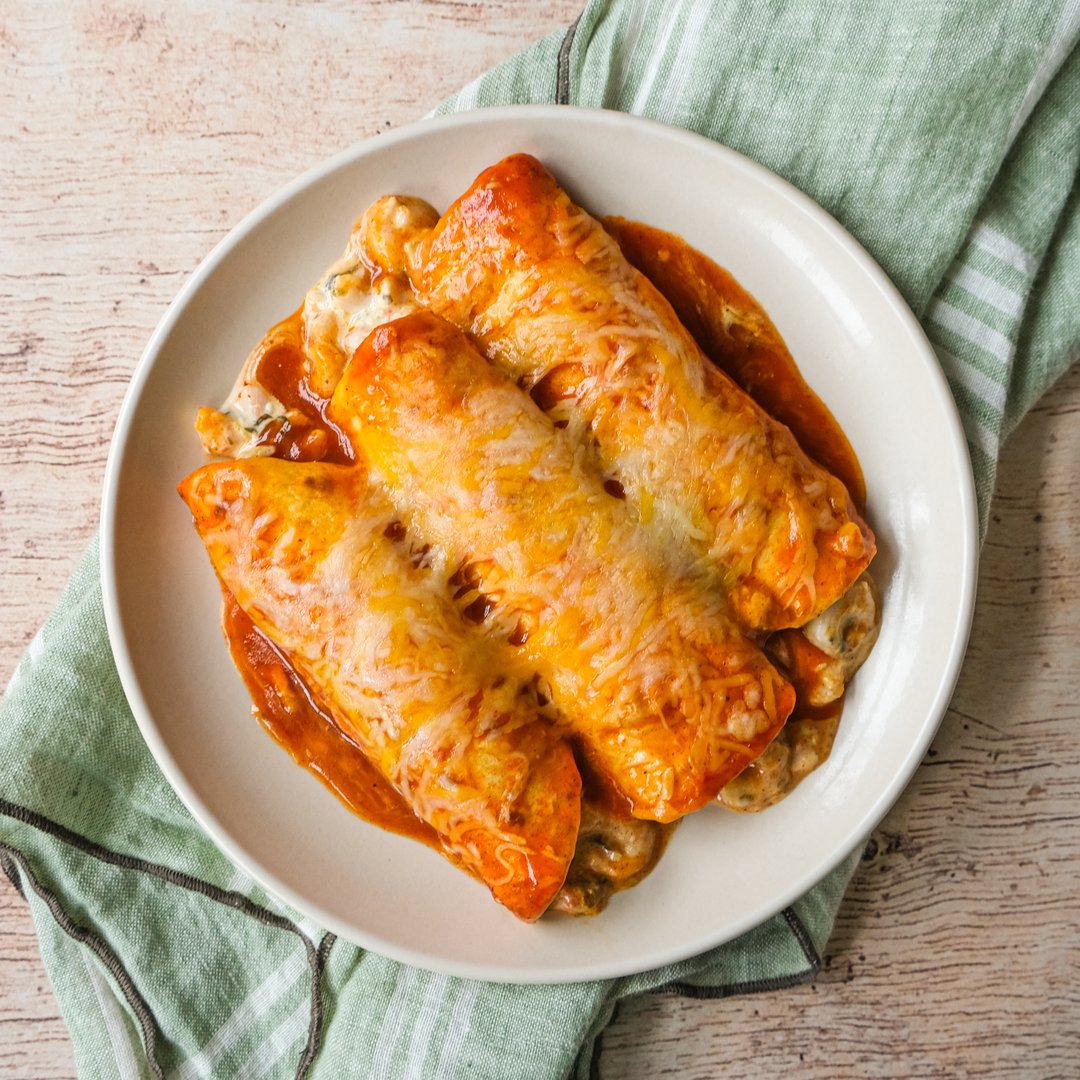 Ultra Easy Shrimp and "Spinach Dip" Enchiladas with Red Sauce JewelOsco