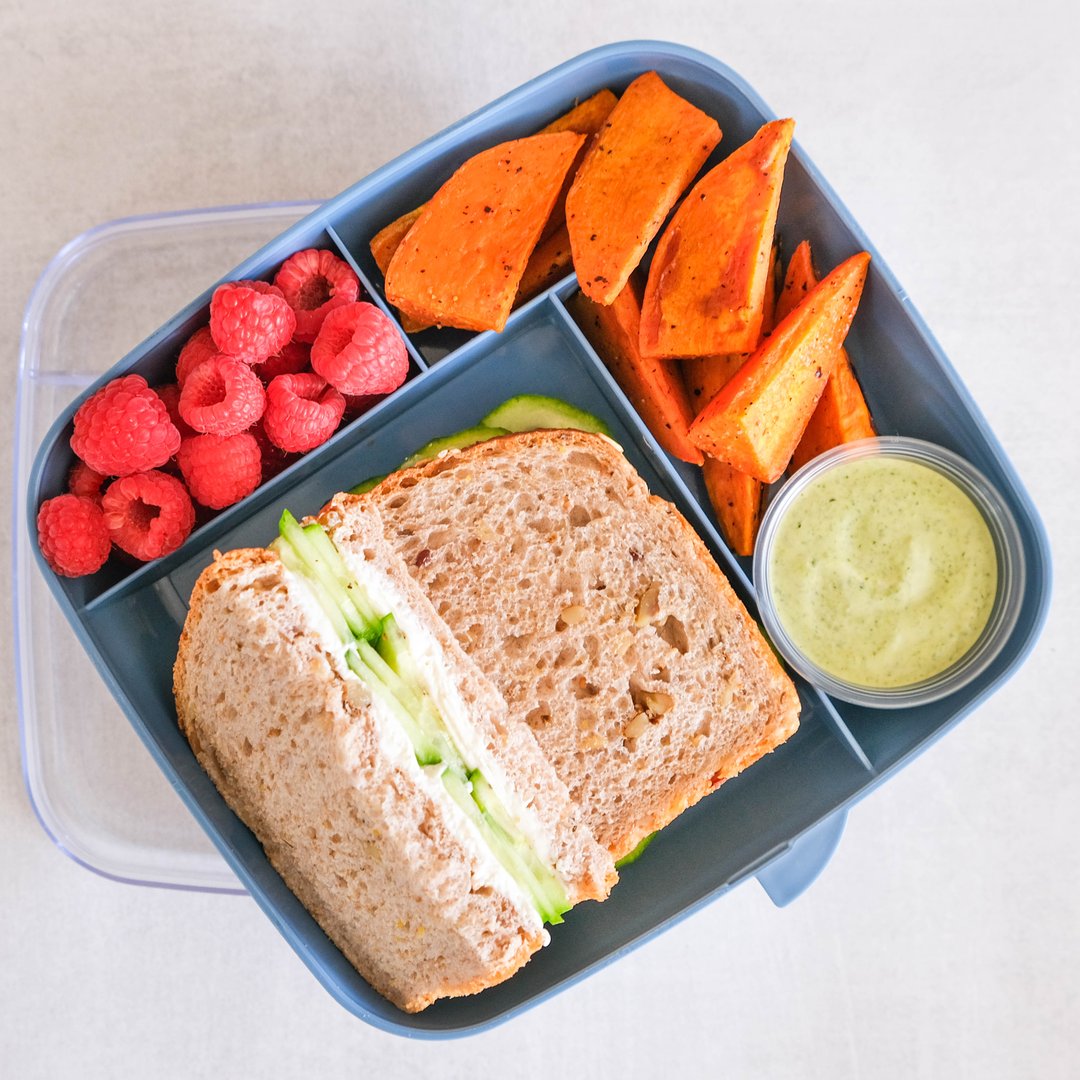 Cucumber Cream Cheese Sandwich Bento Box with Raspberries, Sweet Potato ...