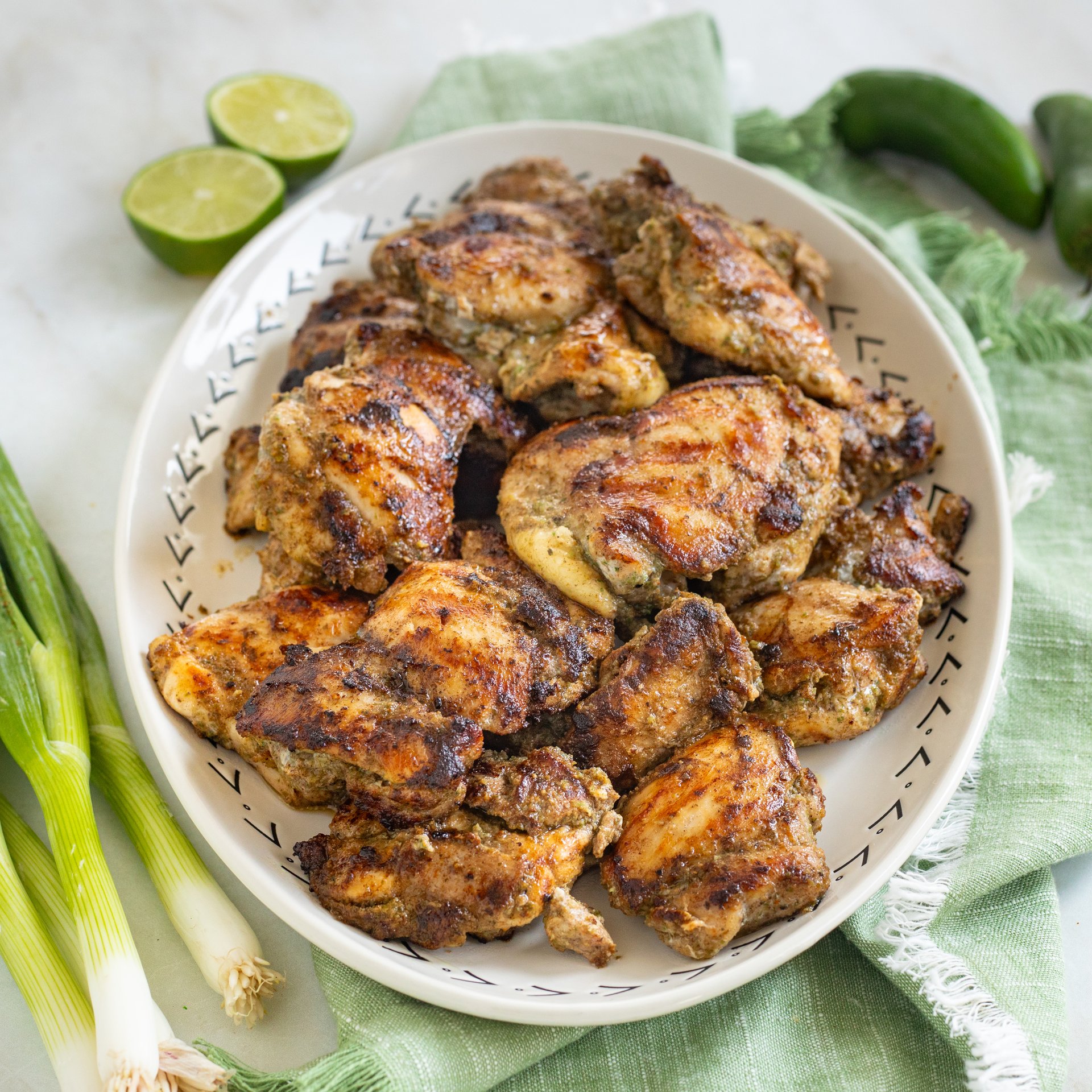 Spicy Grilled Jerk Chicken Thighs with Scallions, Jalapeño, Ginger & Lime JewelOsco