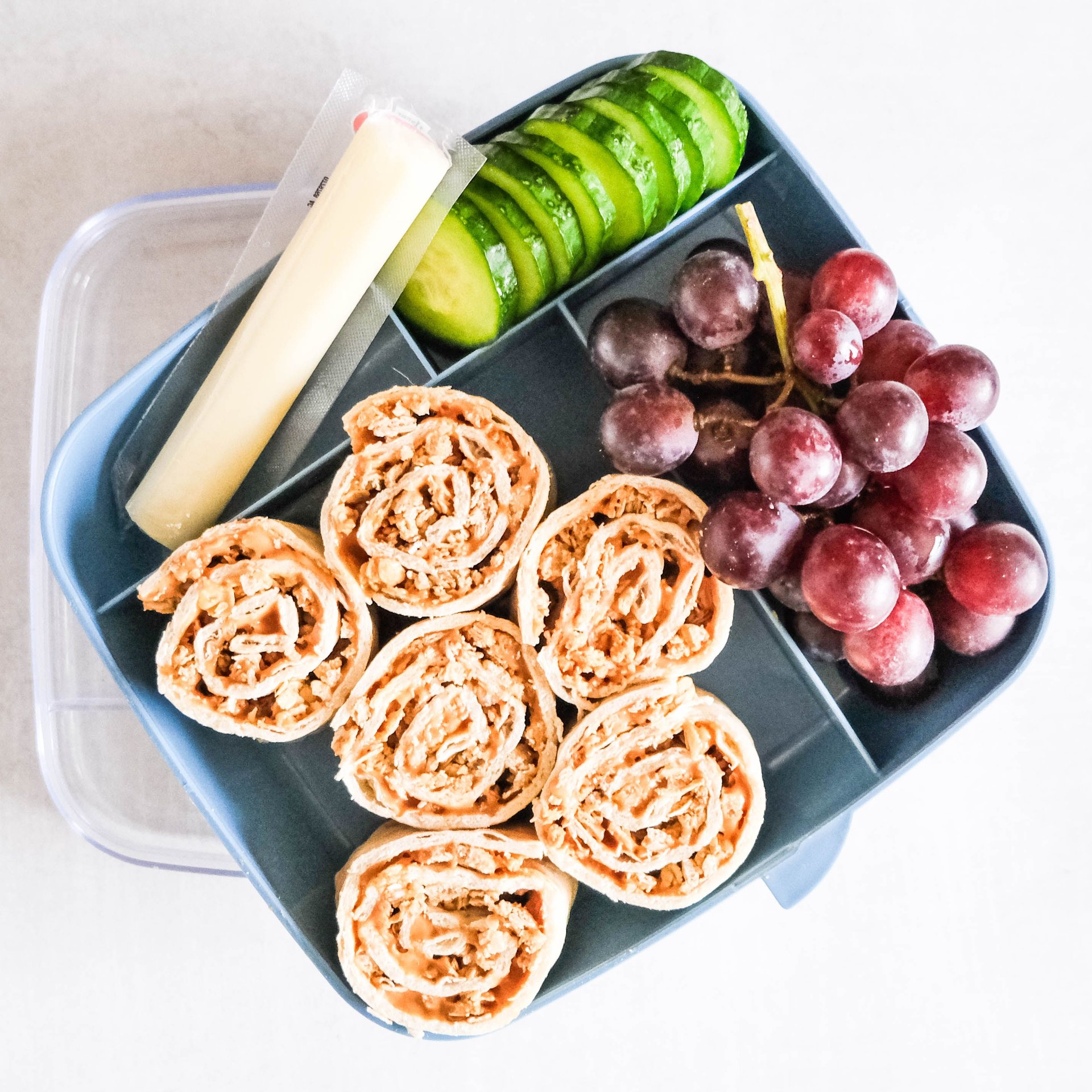 Peanut Butter-Granola Pinwheel Bento Box with Grapes, String Cheese ...