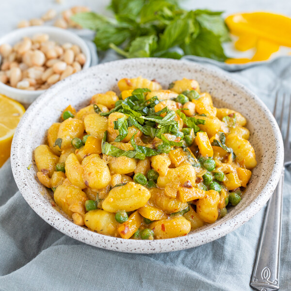 Creamy SunDried Tomato Gnocchi with White Beans, Pepper, Peas & Basil