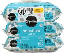 Signature Select/Care Wipes Sensitive Ultra Soft & String Fragrance Free 3 Packs - 3-64 Count