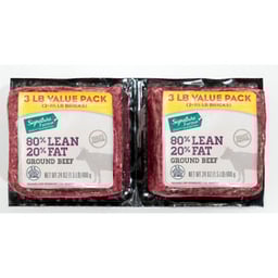 Signature Select 80% Lean Ground Beef 20% Fat Twin Brick - 48 Oz