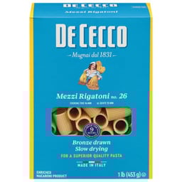 De Cecco Pasta Mezzi Rigatoni Enriched Macaroni - 1 Lb