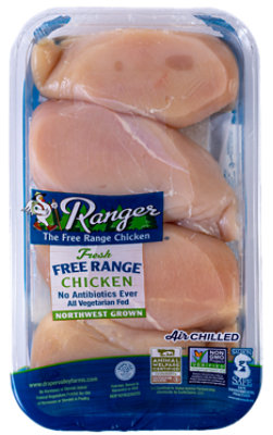 Ranger Chicken Breast Boneless Skinless Non GMO From Farms in the Pacific NW Air Chilled VP - 2.5 lbs.
