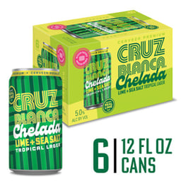 Cruz Blanca Chelada Lime & Sea Salt Tropical Lager Beer 5% ABV Cans - 6-12 Fl. Oz.