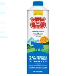 MEachdow Gold Milk 2% Reduced Fat ULiterra-pasteurized Quart Paper Carton Gable/tetra Top - Quart