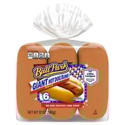 Ball Park Giant White Hot Dog Buns 6 Count - 12 OZ