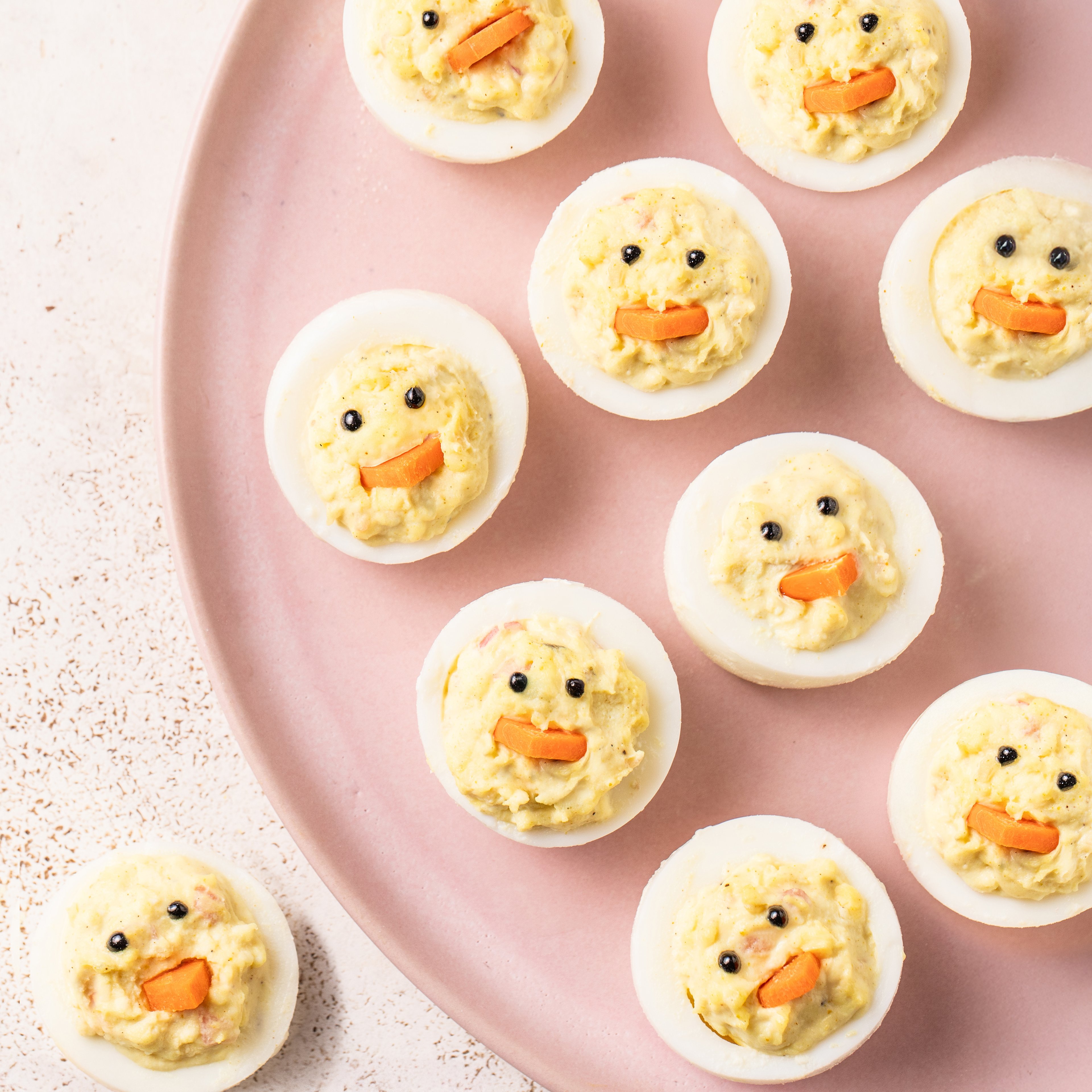 Curried "Baby Chick" Stuffed Eggs with Pickled Shallots