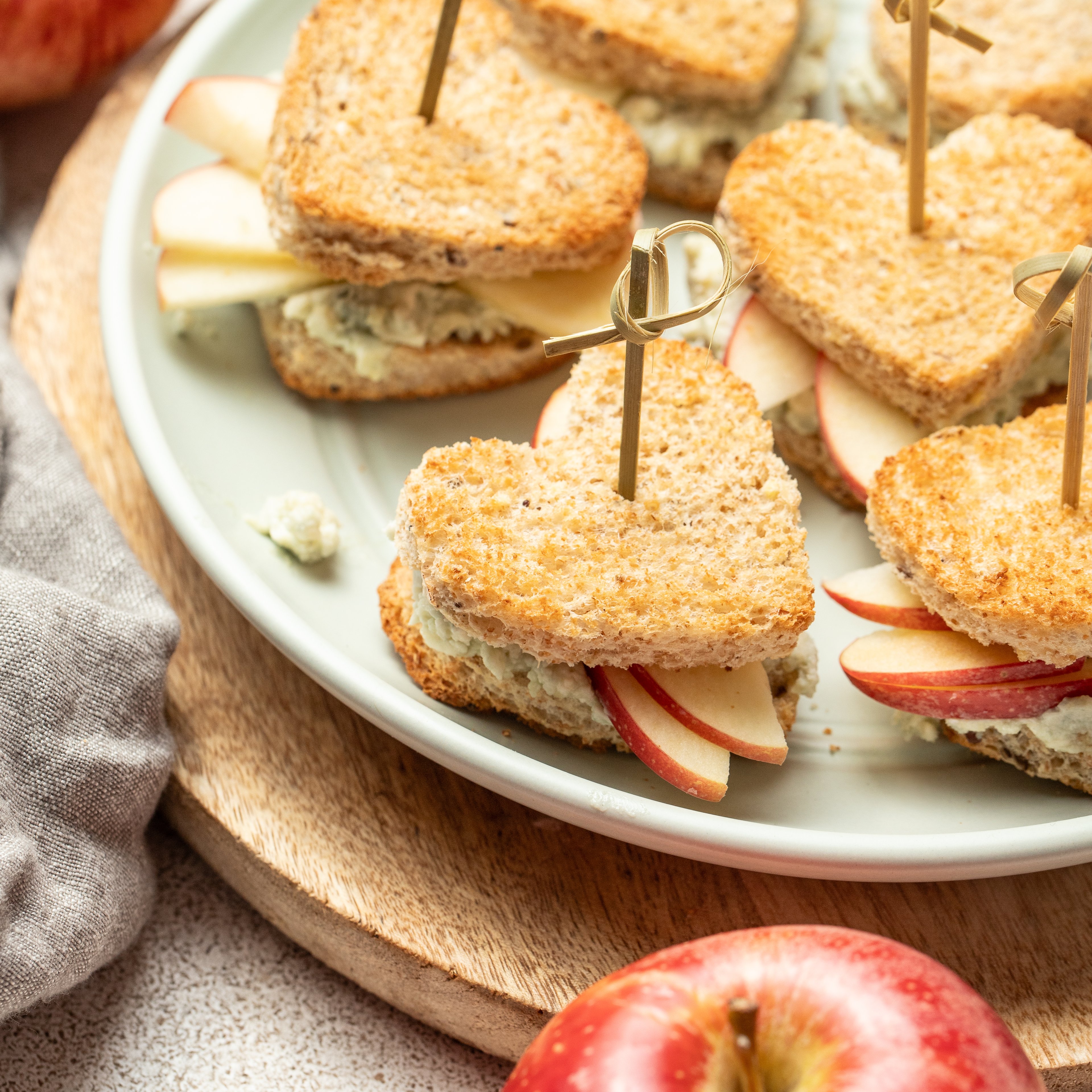Blue Cheese, Walnut & Apple Mini "Heart" Sandwiches