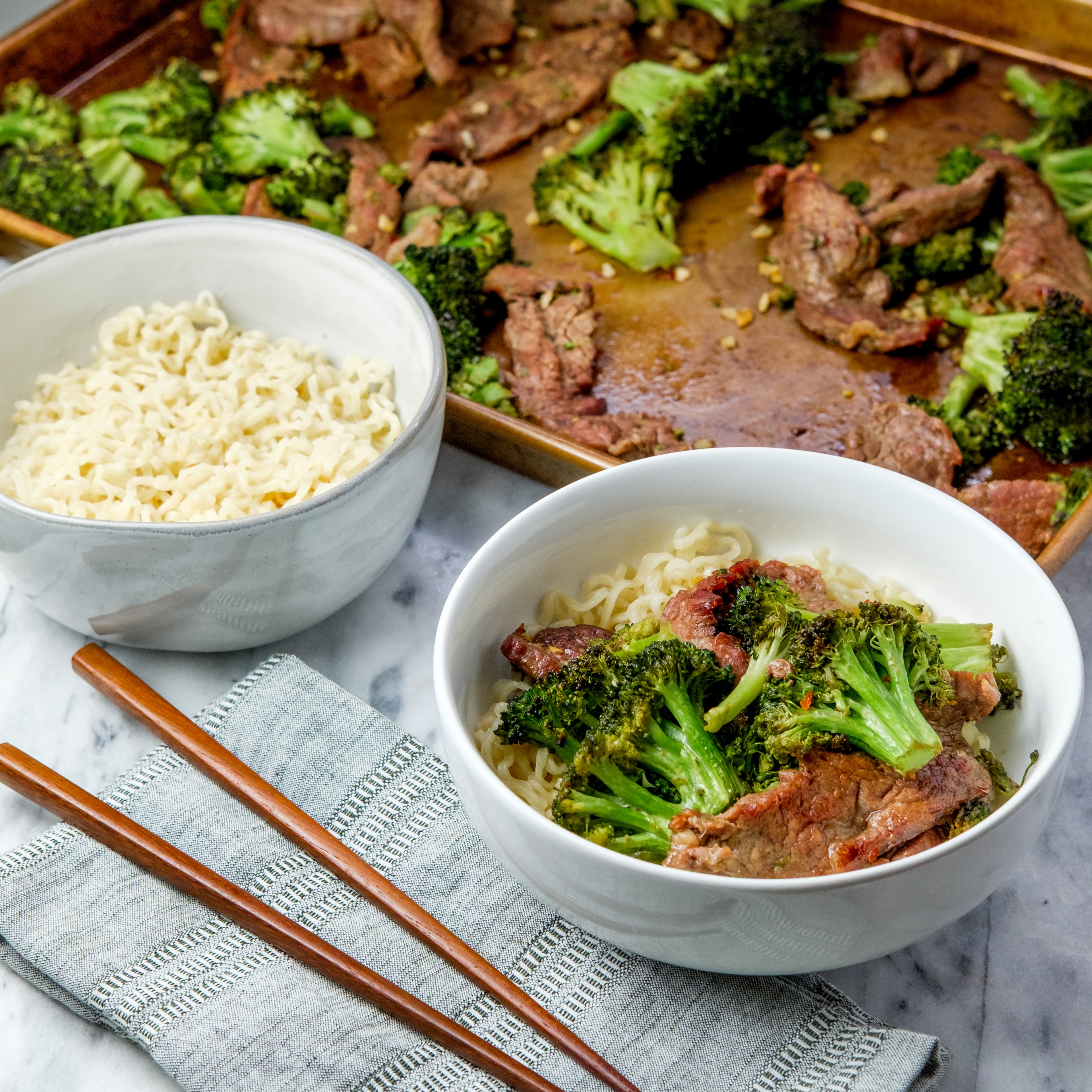 Easy Sheet Pan Broccoli-Beef with Ramen Noodles