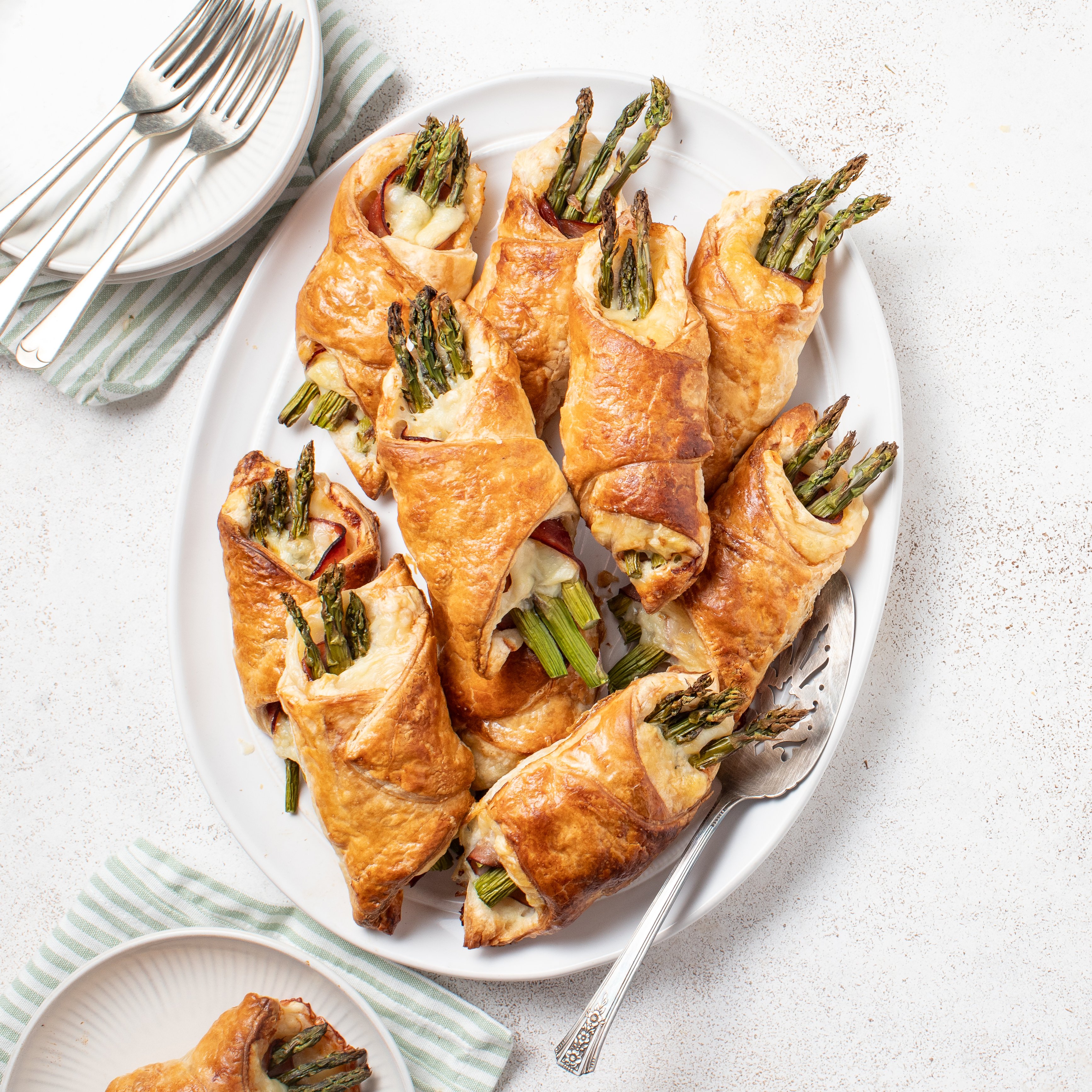 Swiss Cheese, Ham & Asparagus "Swaddled" in Puff Pastry