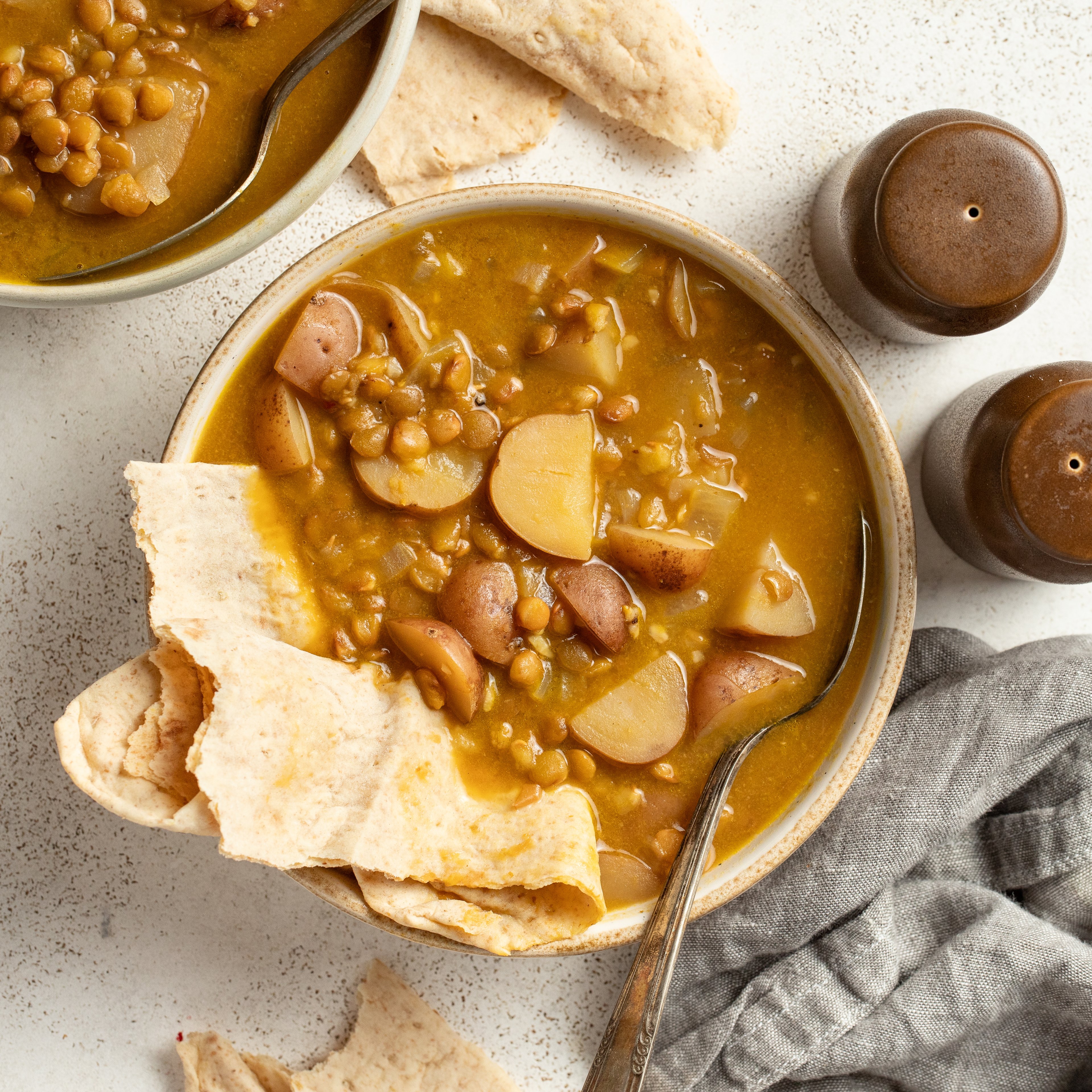 Easy Pressure Cooker Pumpkin-Lentil Soup with Potato, Ginger & Lavash Bread