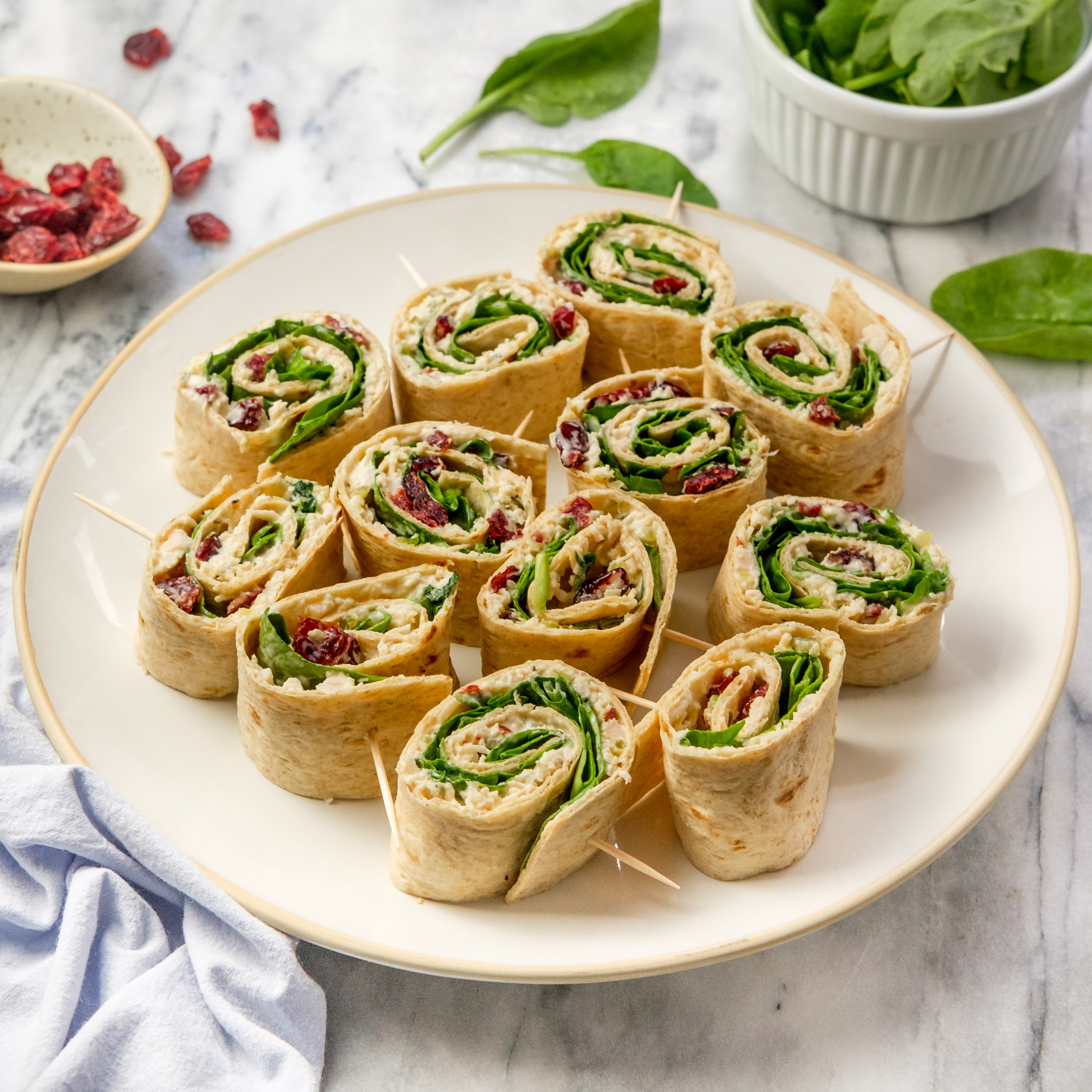 Chicken, Spinach & Cranberry "Pinwheel" Lavash Bites