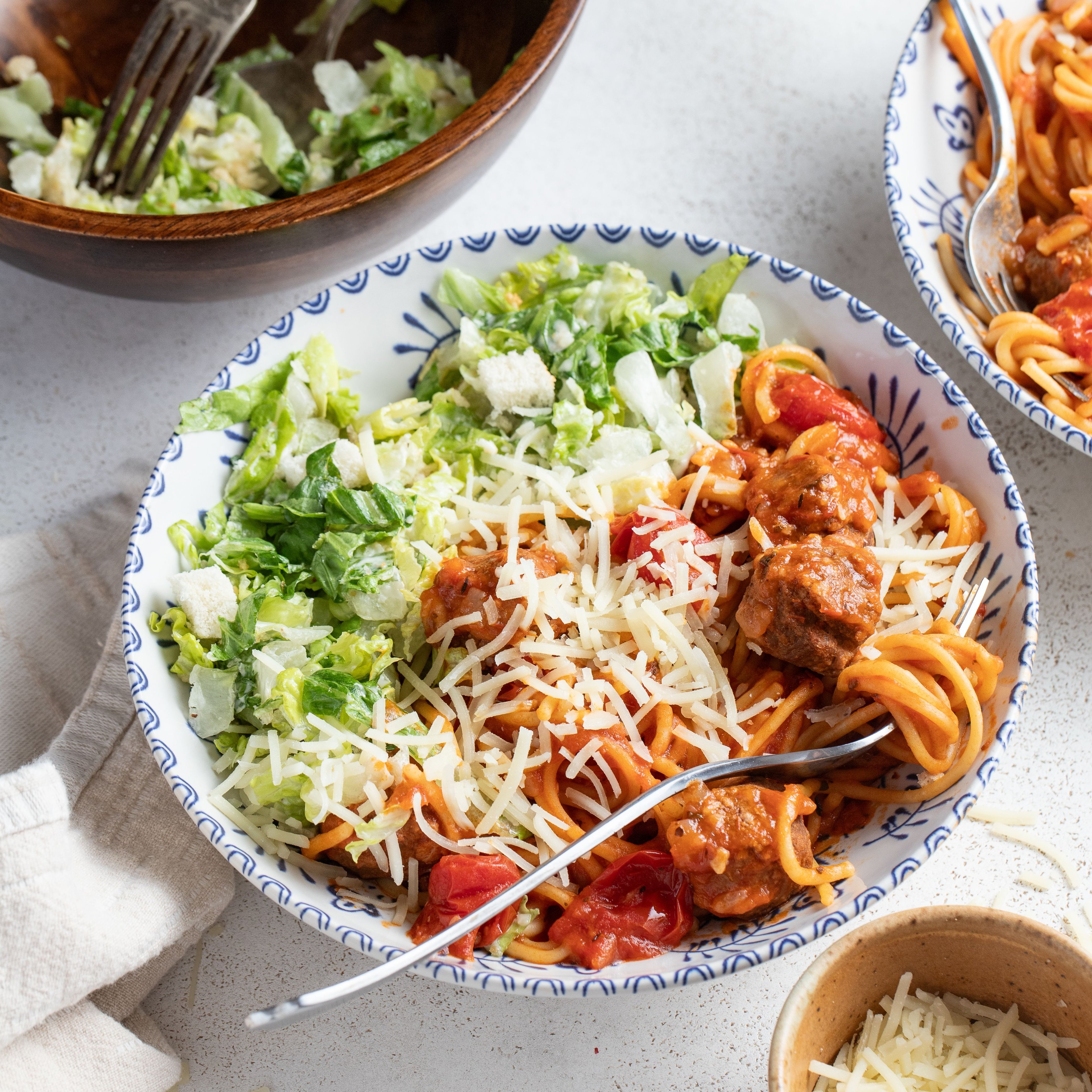 Easy Pressure Cooker Spaghetti & Meatballs with Caesar Salad