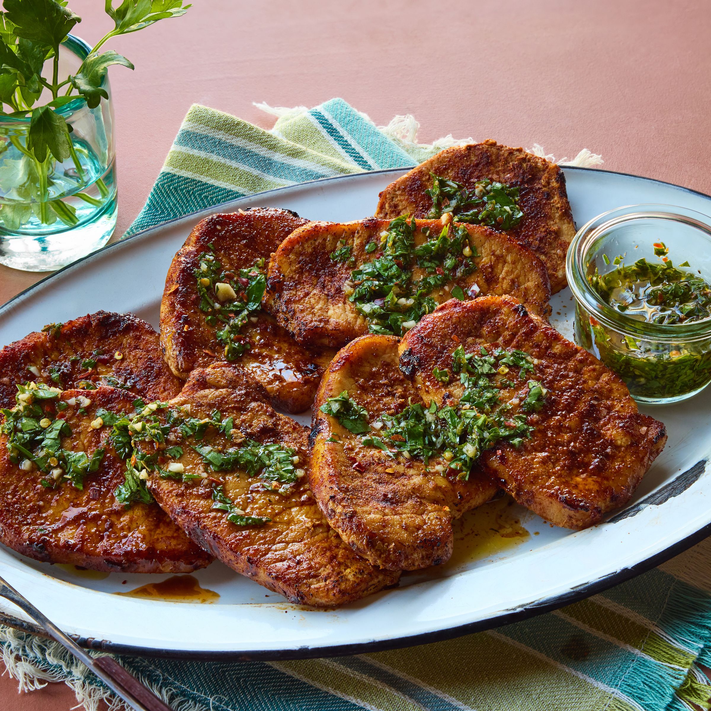 Spicy Pork Chops with Chimichurri Sauce