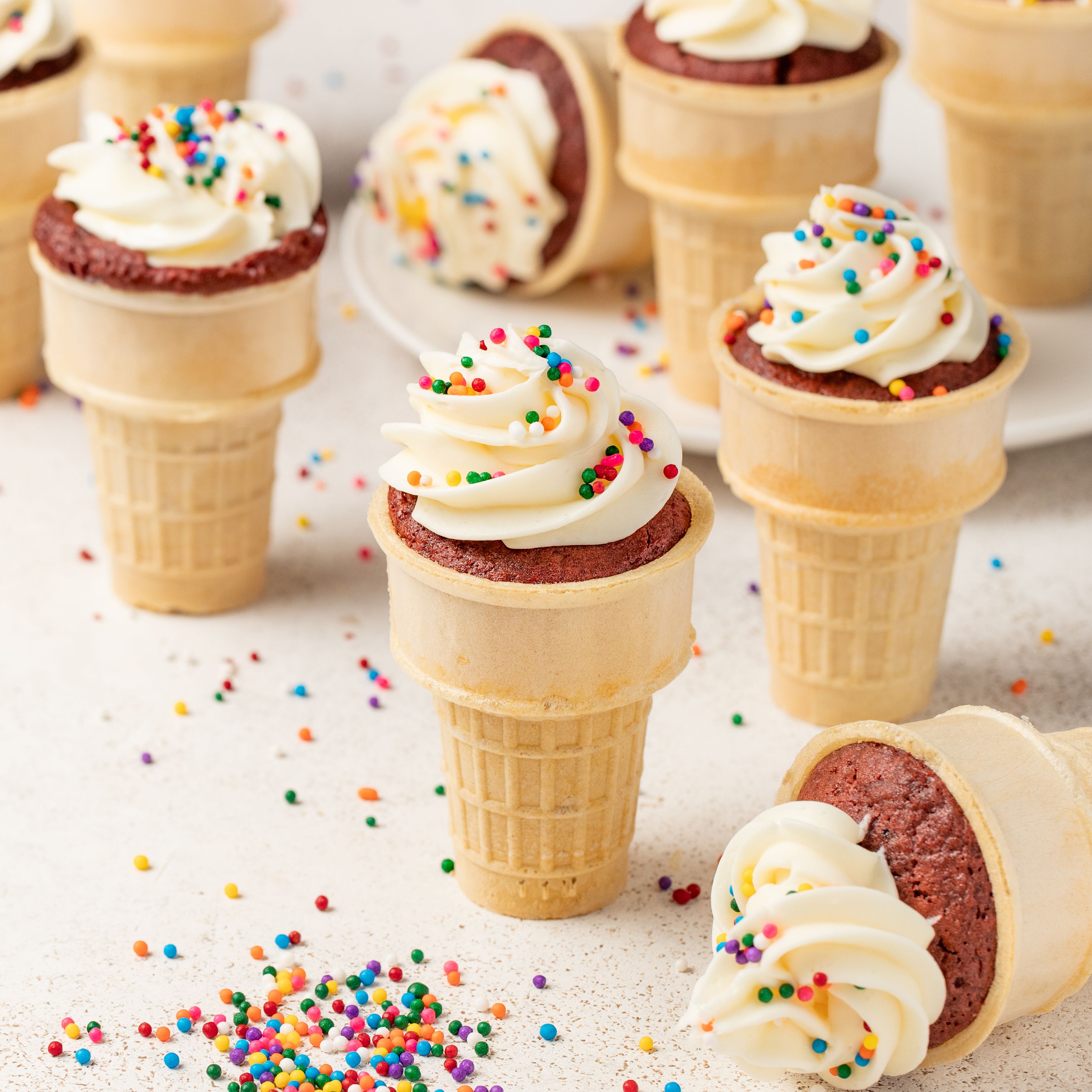 Red Velvet "Cake Cones" with Cream Cheese Frosting