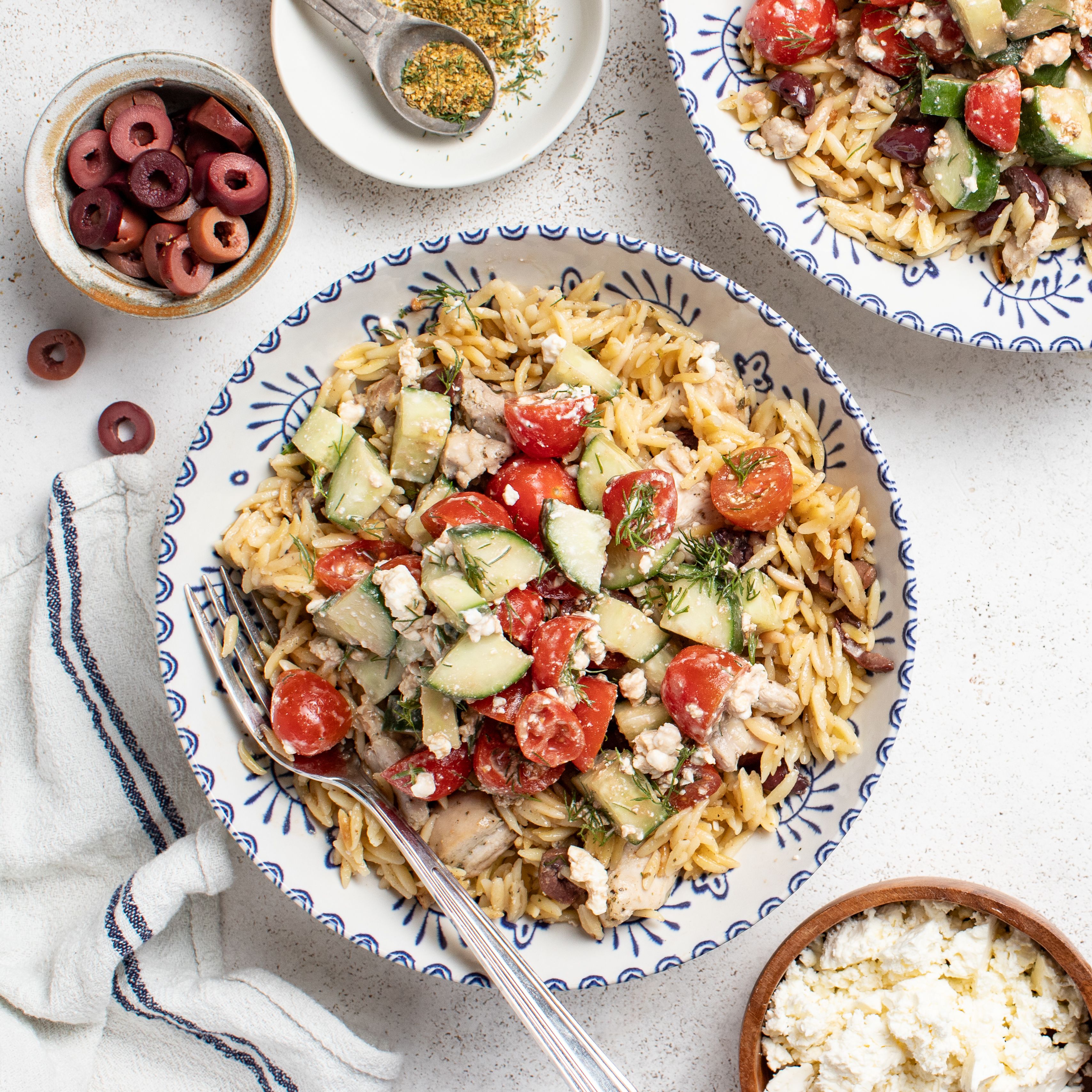 Easy Pressure Cooker Greek Chicken with Orzo Pasta, Cucumber-Tomato Salad & Feta