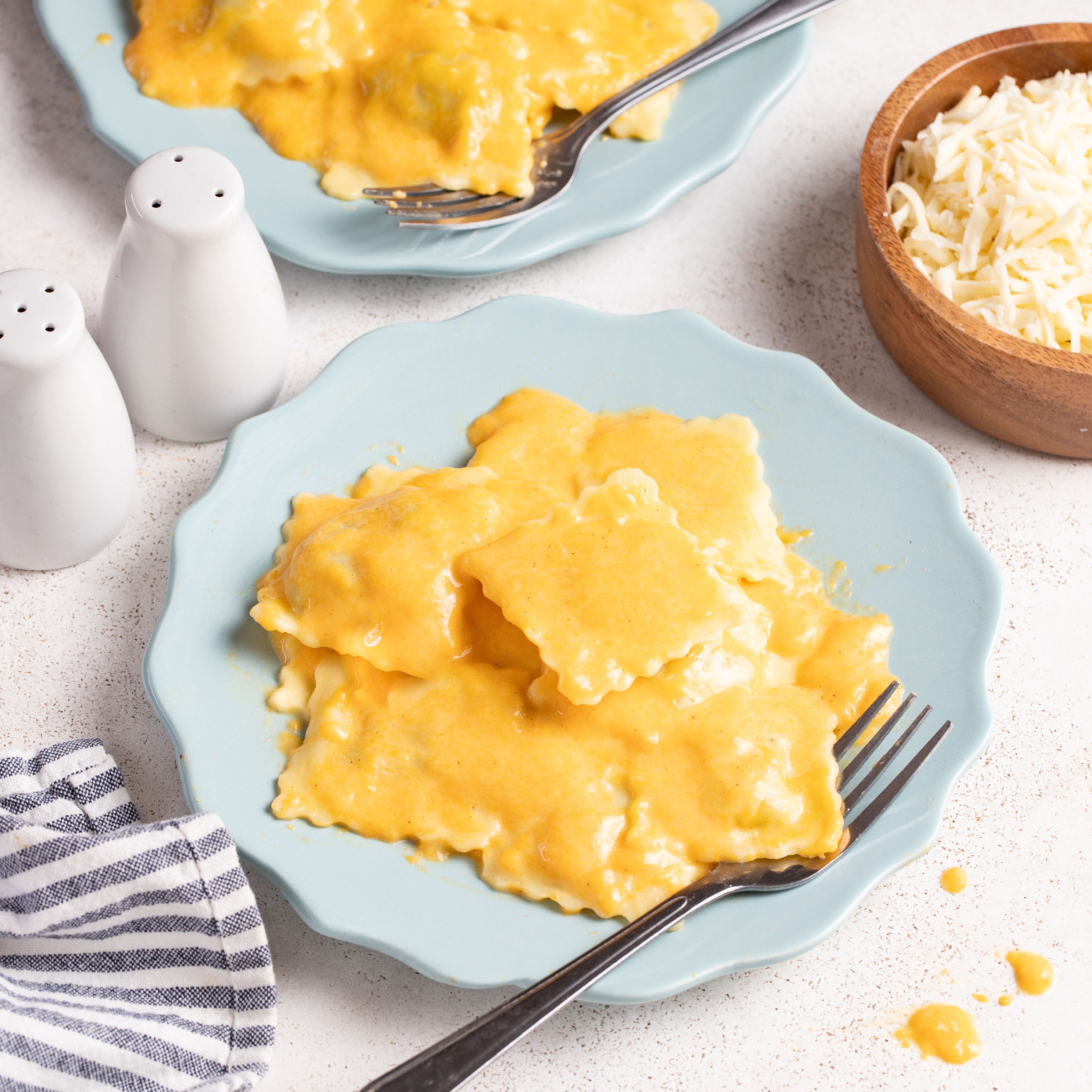 Ravioli with Cheesy Butternut Squash Sauce
