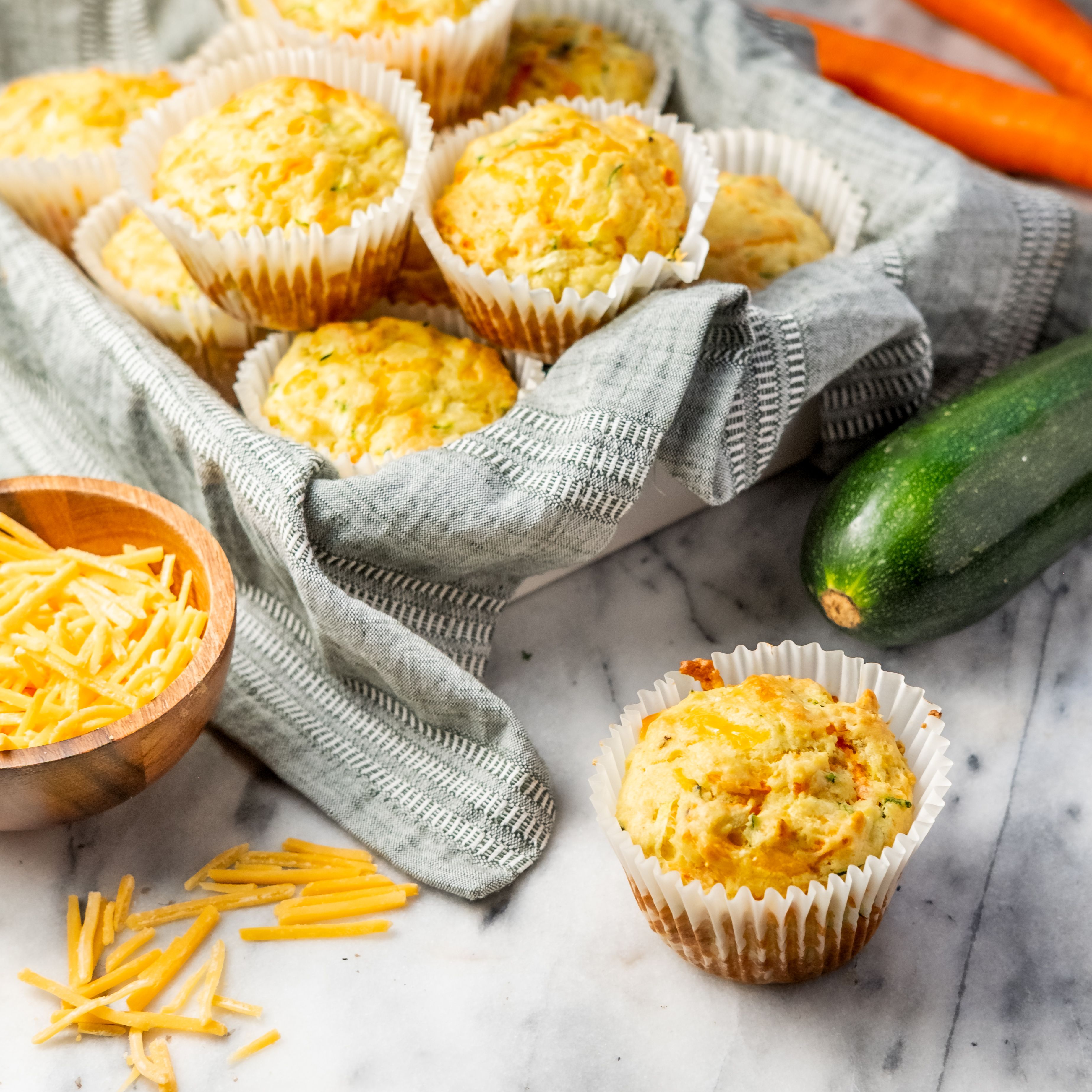 Savory Cheddar, Zucchini & Carrot Veggie Muffins