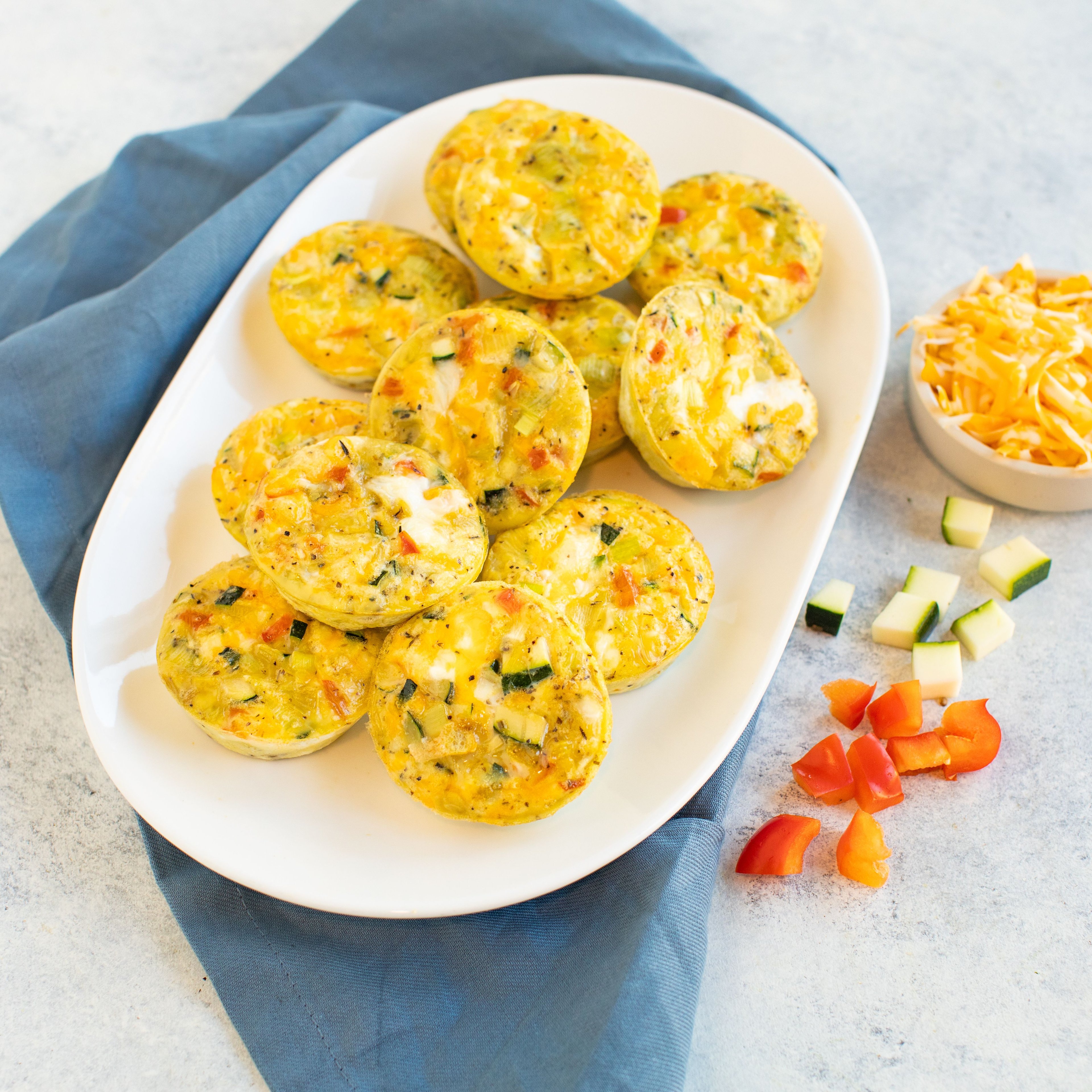 Mini Frittatas with Zucchini, Bell Pepper, Leek & Colby Jack Cheese