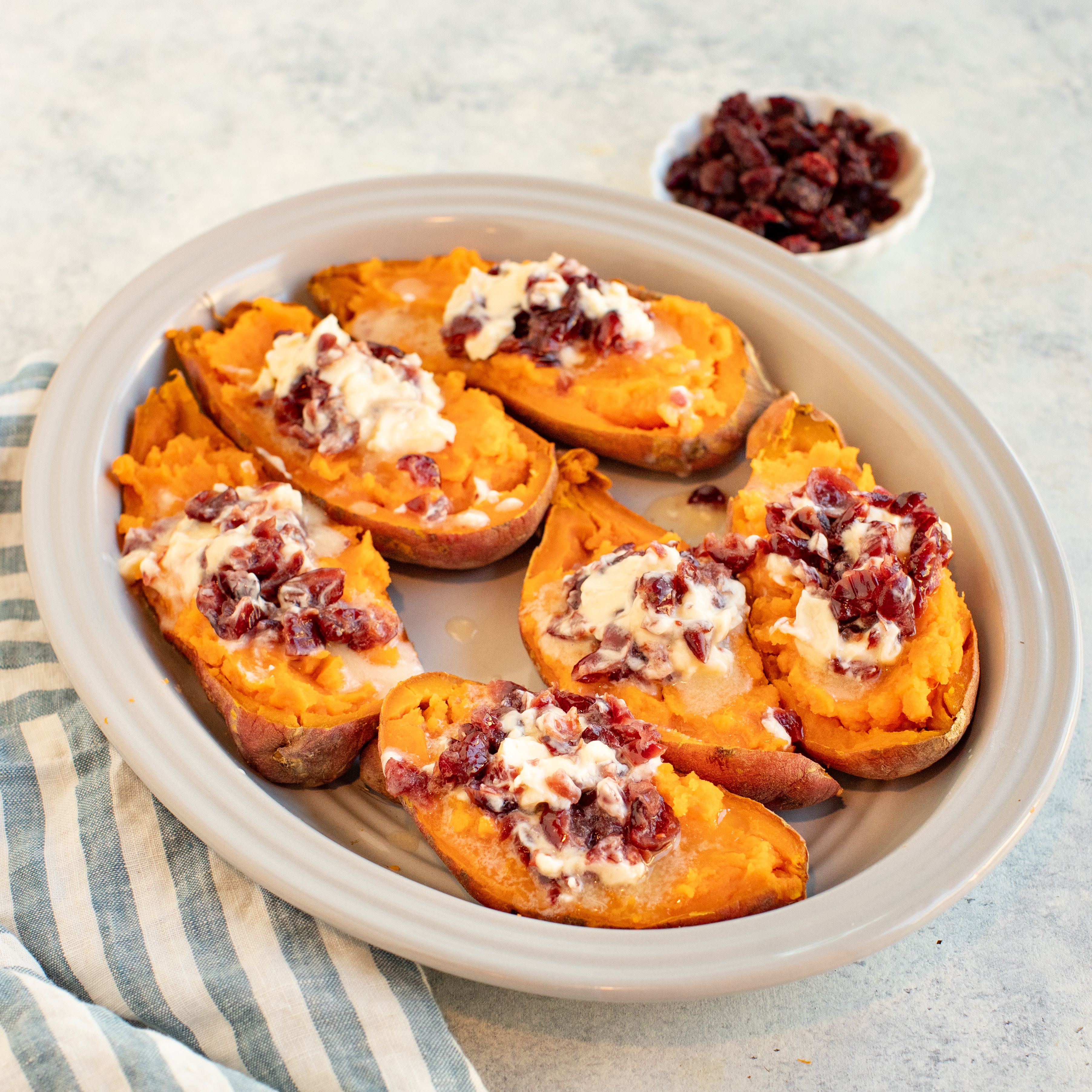 Twice Baked Sweet Potatoes with Cranberry-Orange Butter