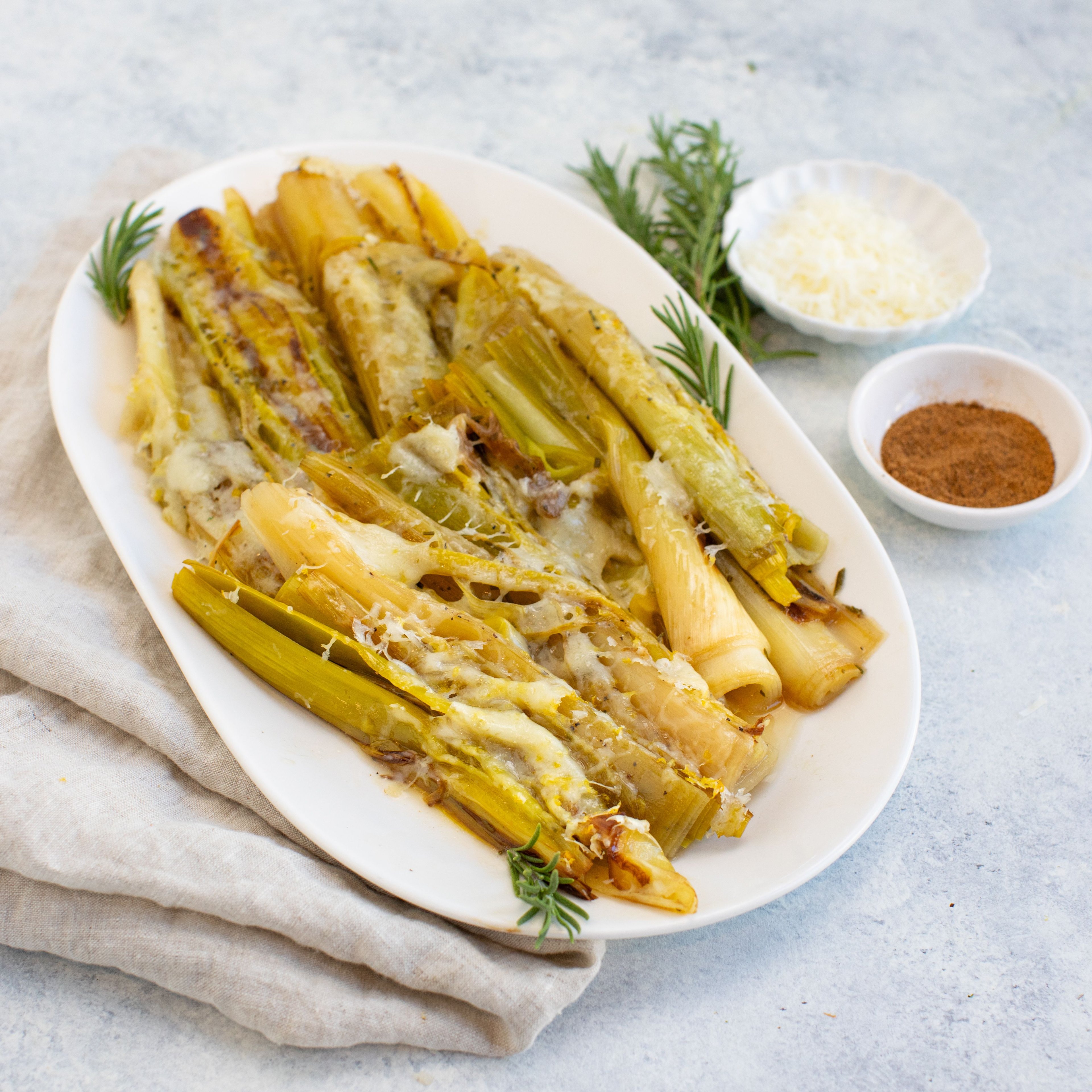 Braised Leeks with Rosemary, Lemon Zest & Parmesan