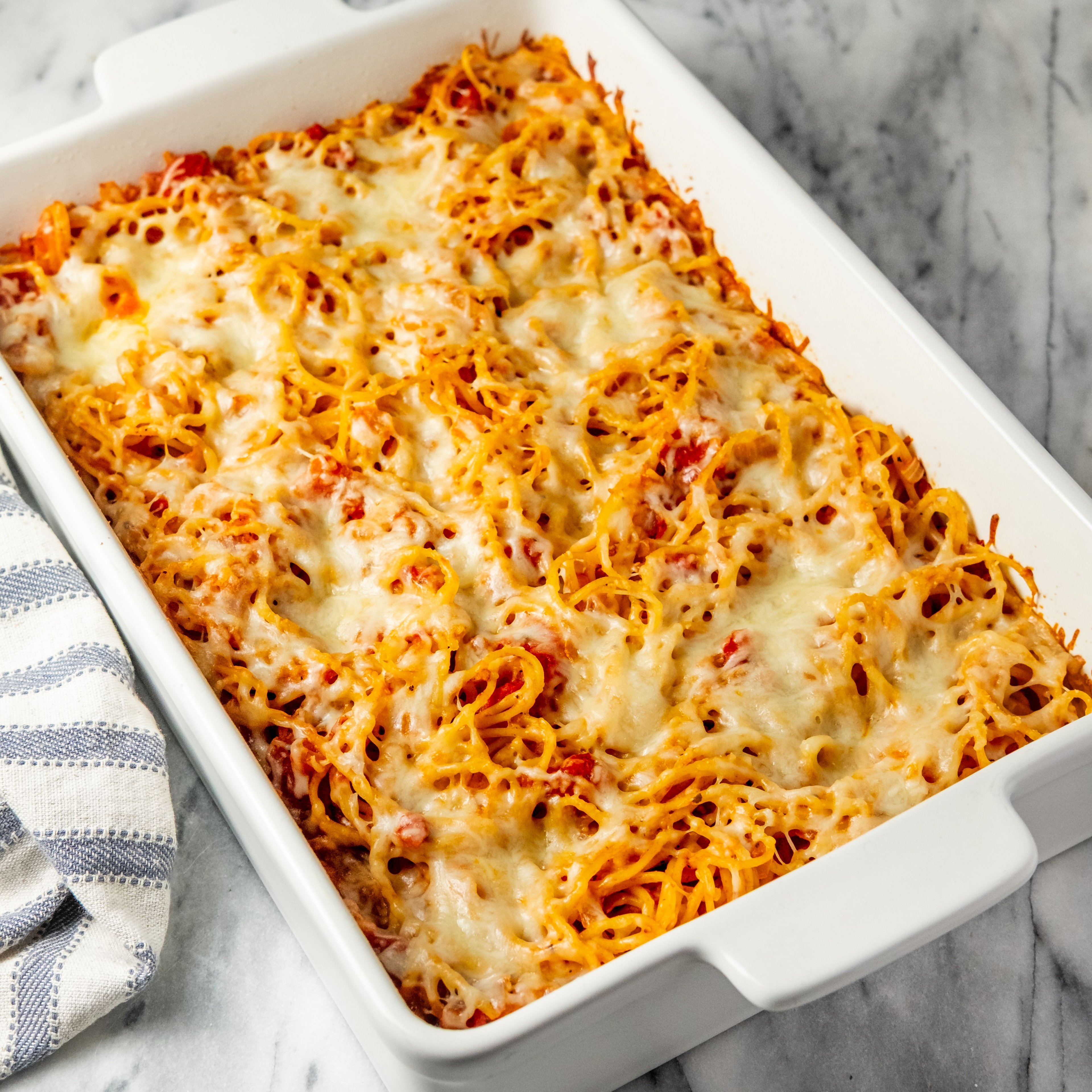 Vegetarian Baked Spaghetti with Tomato Sauce & Italian Cheese
