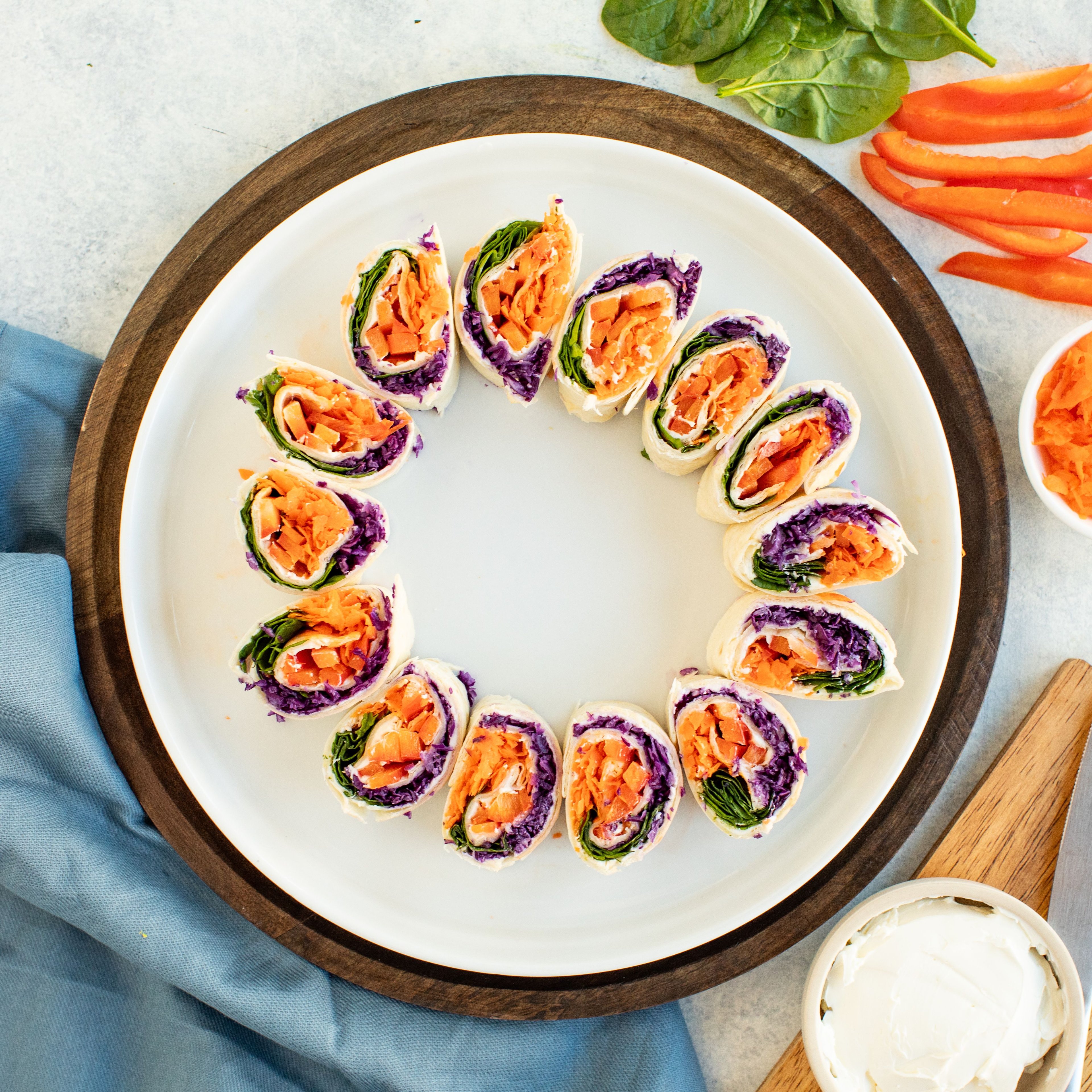 Rainbow Veggie & Cream Cheese Pinwheels