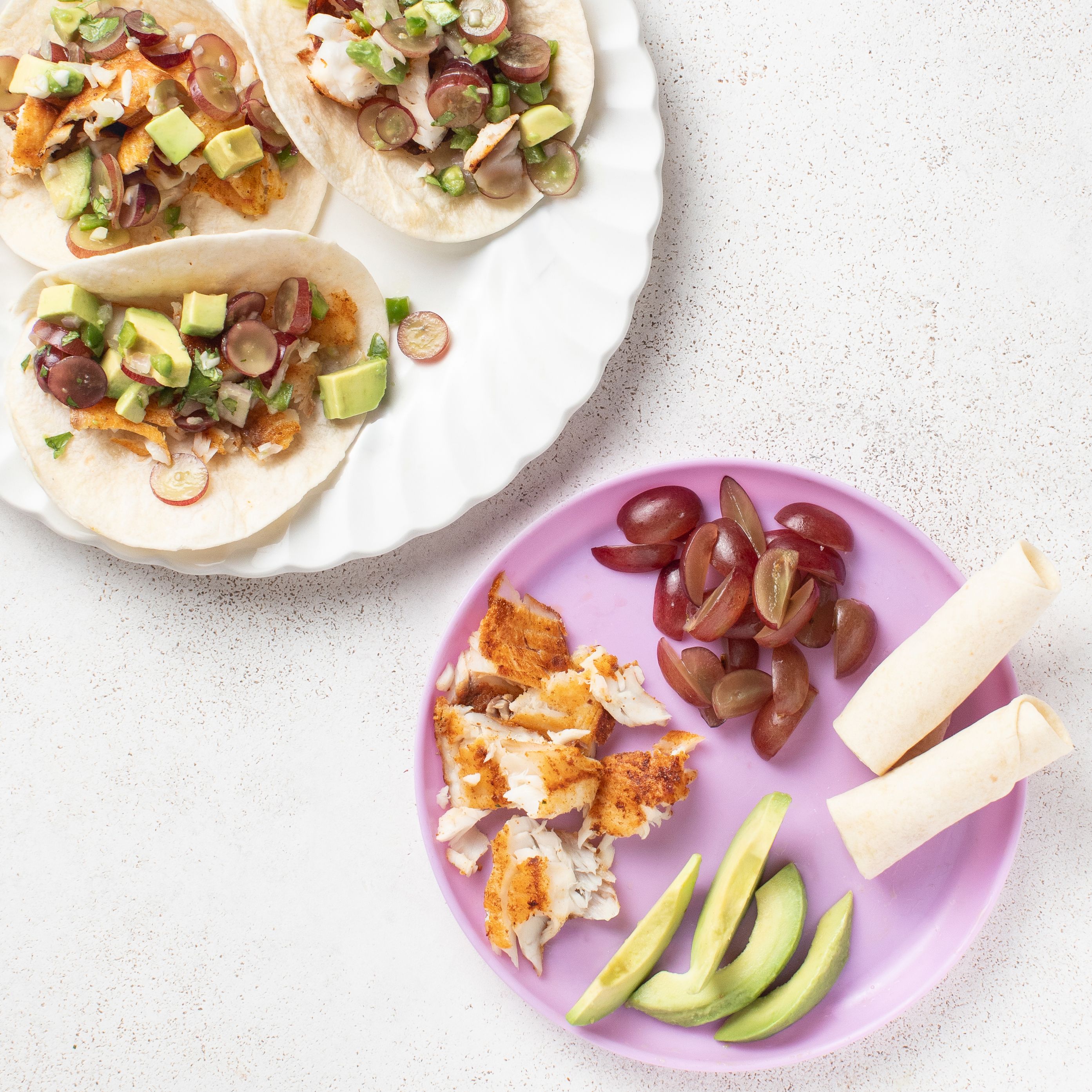 Fish Tacos with Avocado & Grapes (Two Ways)
