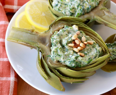 Artichoke Halves with Restaurant-Style Hot Spinach Dip