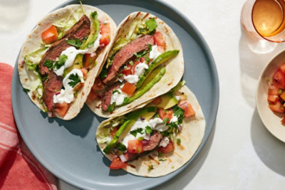 Carne Asada Tacos with Pico de Gallo, Avocado, and Lime Crema Albertsons