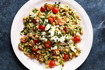 Chickpea and Orzo Salad with Feta and Herb Vinaigrette JewelOsco
