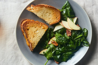 Pumpkin and White Cheddar Grilled Cheese with Apple, Pecan, and Spinach