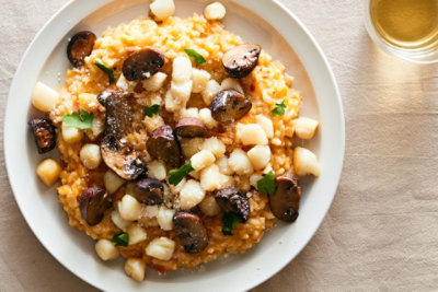 Scallop Risotto with Sweet Potato, Mushrooms, and Parmesan