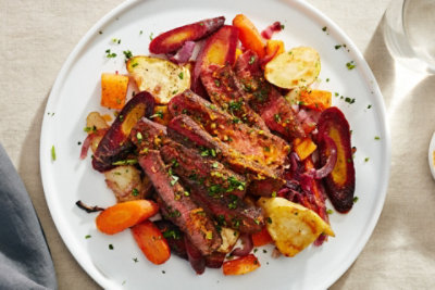 Seared Steak with Roasted Winter Vegetables and Smoky Paprika Butter