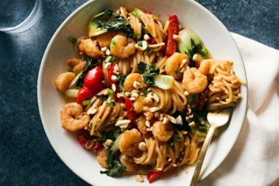 Shrimp Pad Thai with Bok Choy and Peanuts Kings Food Market