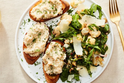 White Bean Crostini with Roasted Cauliflower and Arugula Salad Safeway
