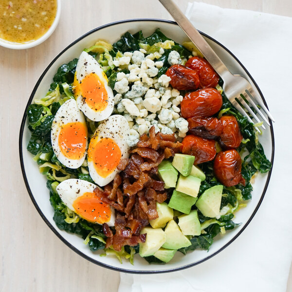 Brussels Sprout-Kale Cobb Salad with Bacon, Tomato, Avocado & Egg