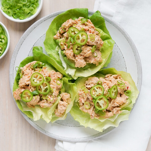 Spicy Tuna Salad Lettuce Wraps with Avocado, Green Onions & Jalapeño