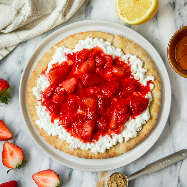 Strawberry-Cardamom Breakfast Pita with Cottage Cheese & Honey