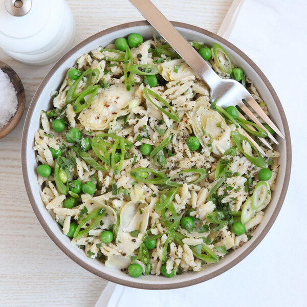 "Cacio e Pepe" Orzo Salad with Artichokes, Peas, Parsley & Parmesan