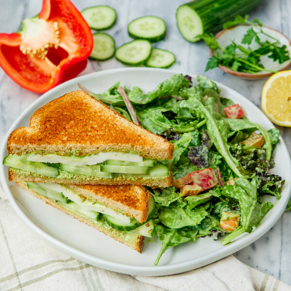 Fresh Mozzarella & Cucumber Sandwich with Green Goddess Mixed Greens
