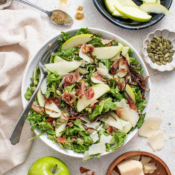 Apple-Arugula Salad with Quinoa, Crispy Shallot, Prosciutto & Parmesan