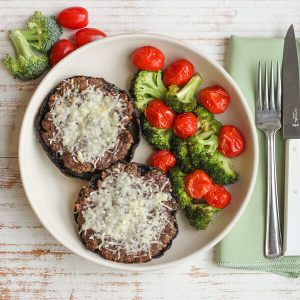 Sheet Pan Sausage-Stuffed Portobellos with Cheese, Broccoli & Tomatoes