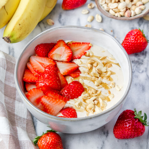 Peanut Butter-Banana Smoothie Bowl with Strawberries & Honey