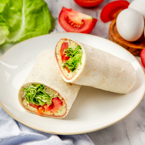 Scrambled Egg Breakfast Wrap with Prosciutto, Lettuce & Tomato
