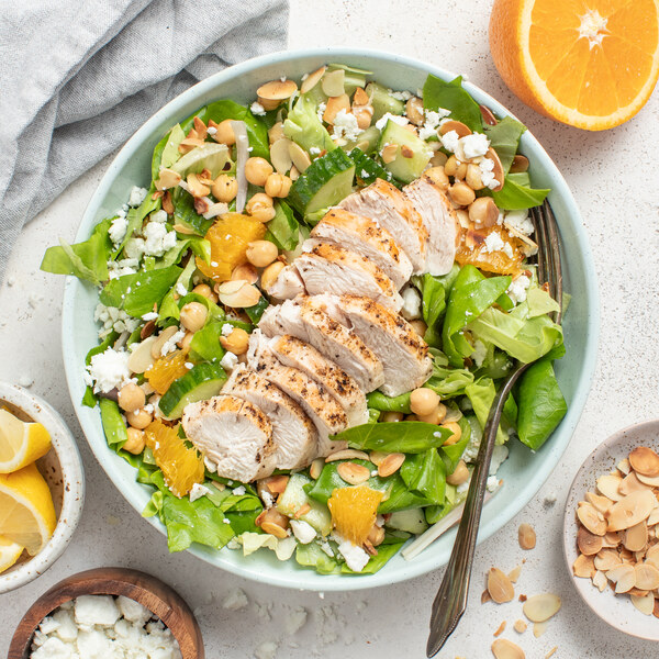 Chickpea Chicken Salad with Cucumber, Almonds, Feta & Citrus Dressing