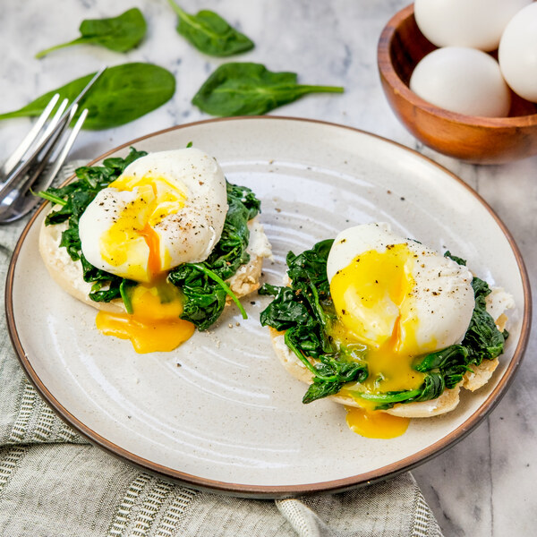 English Muffins with Sautéed Spinach, Poached Eggs & Goat Cheese